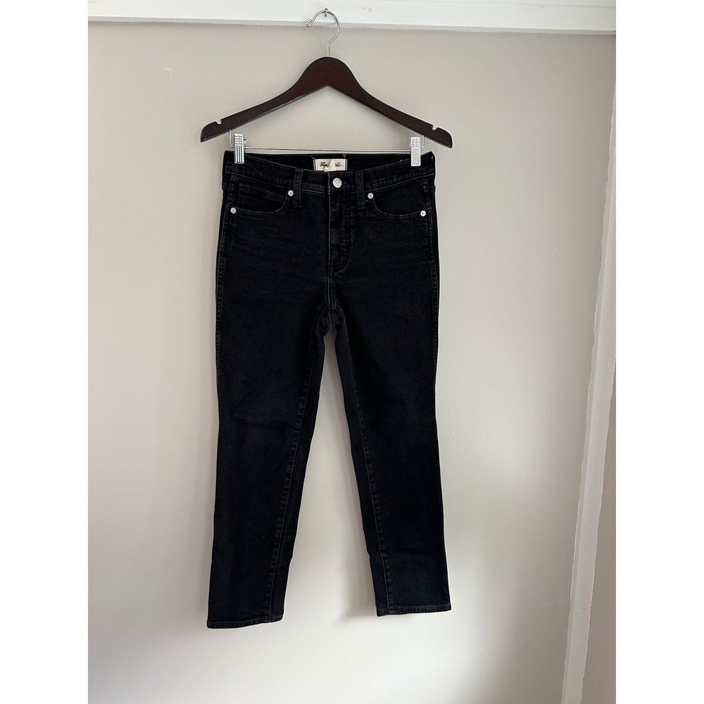 Madewell Mid-Rise Stovepipe Jeans Womens 26 Black EUC Wool Blend Straight Leg